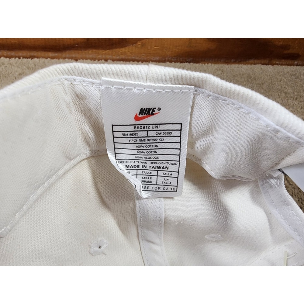 Vintage Nike Snapback Hat Center Swoosh Basketball Logo White 6 Panel 90s - Picture 7 of 8